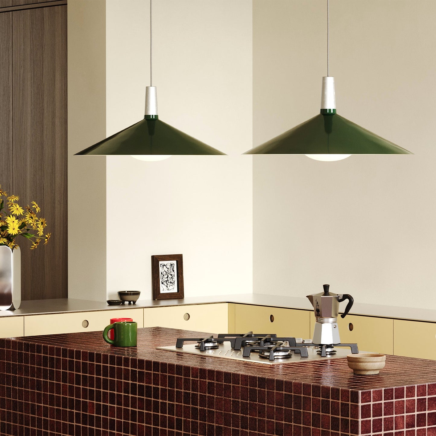 Bower Pendant Light Large in Dark Green + Oval II